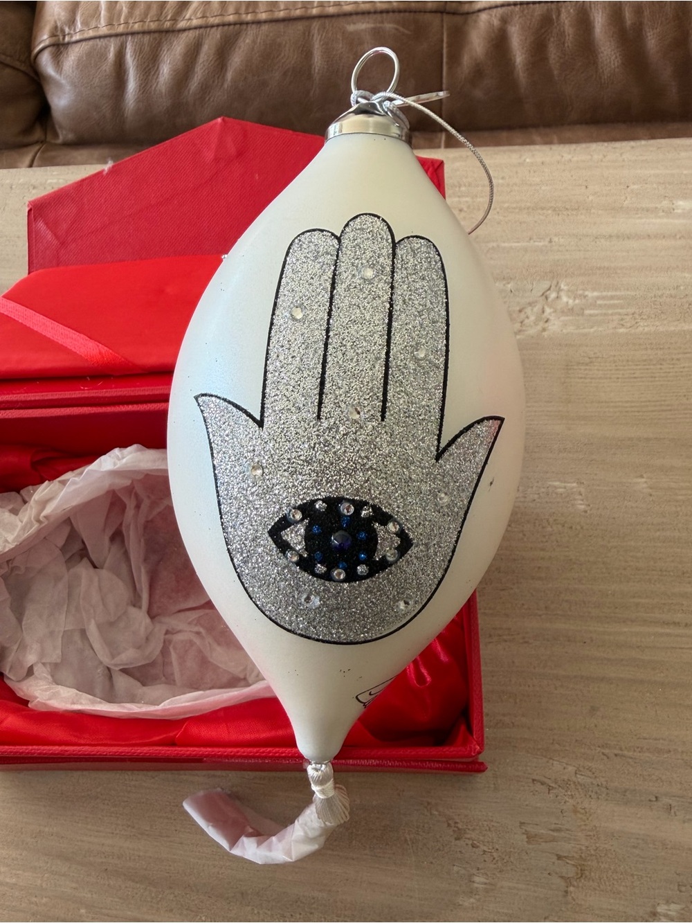 RARE NIB 2013 CAROL BRODIE HSN "HAMSA HAND & EVIL EYE" GLASS ORNAMENT